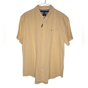 Tommy Hilfiger Linen Blend Yellow Short Sleeve Button-Up Shirt Size XL